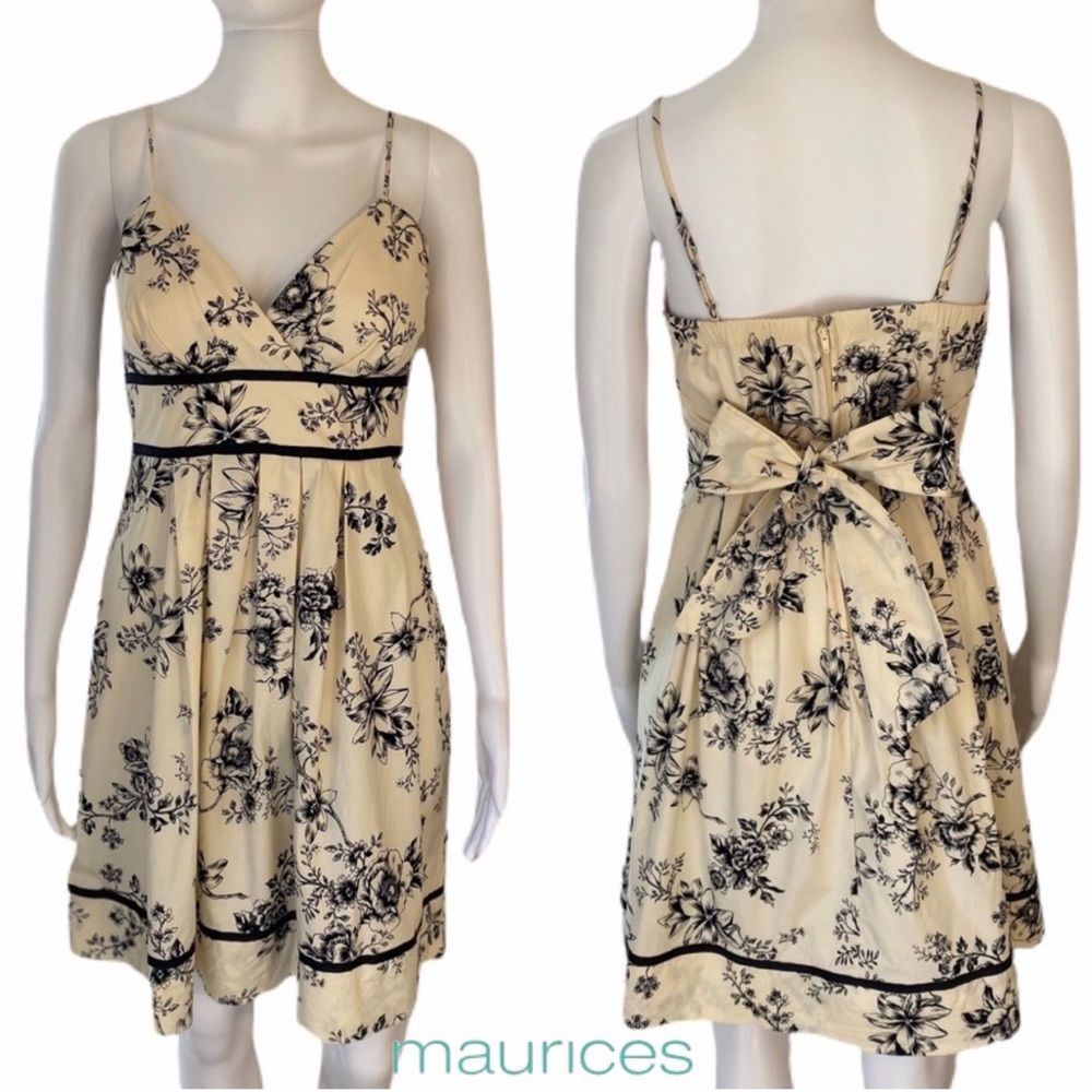 Maurices Cream & Black Floral Empire Waist Fit & Flare Sundress